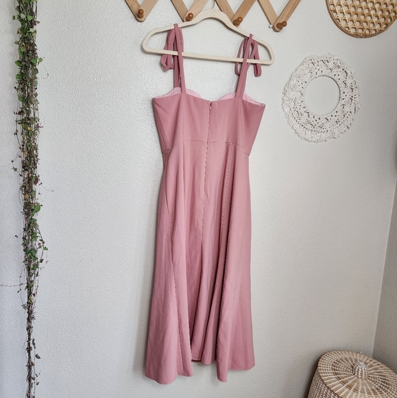 Dessy Collection Bustier Crepe Midi Dress  With Adjustable Bow Straps 30… - Picture 3 of 9